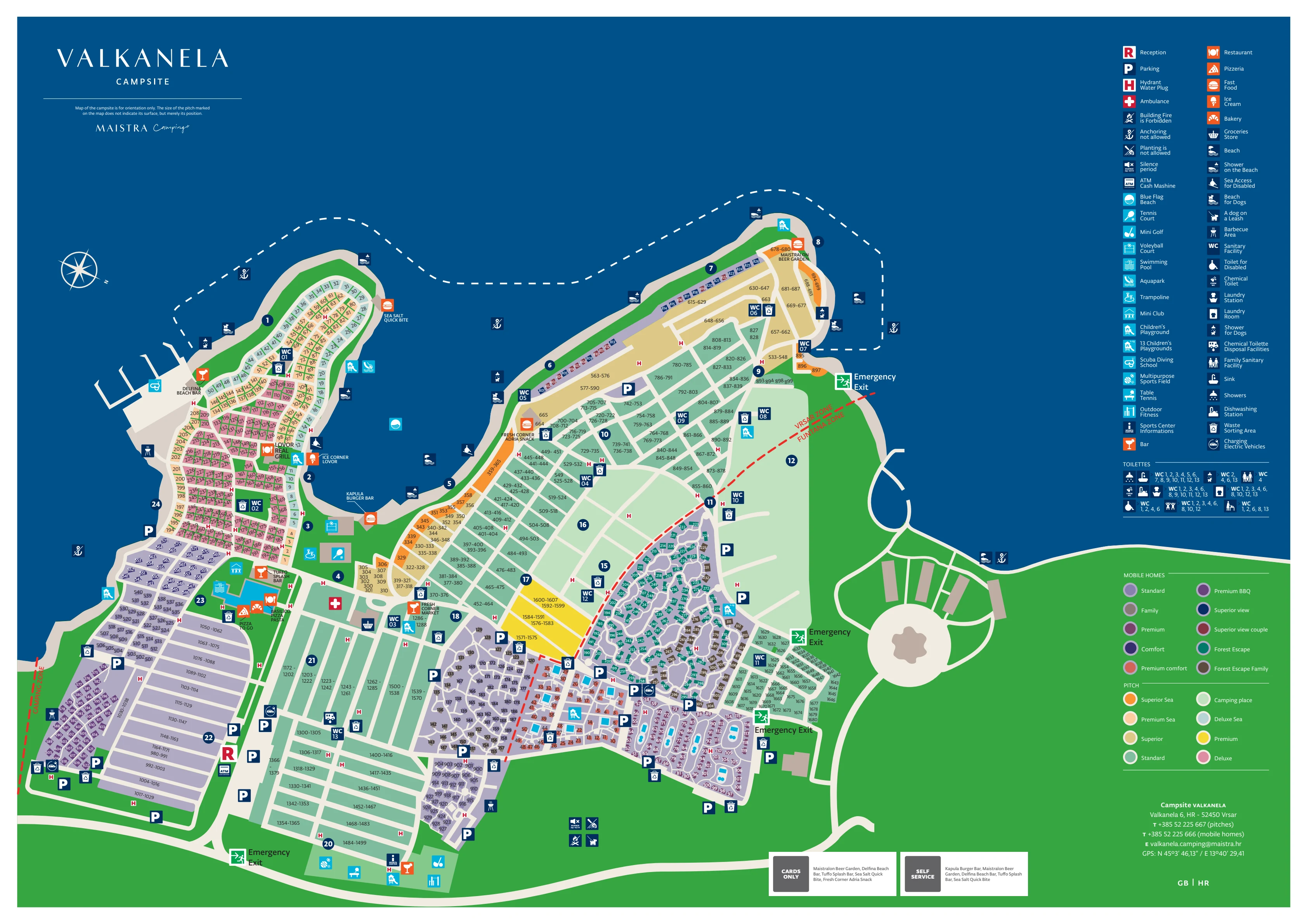 Službena karta kampa Campsite Valkanela s označenim parcelama